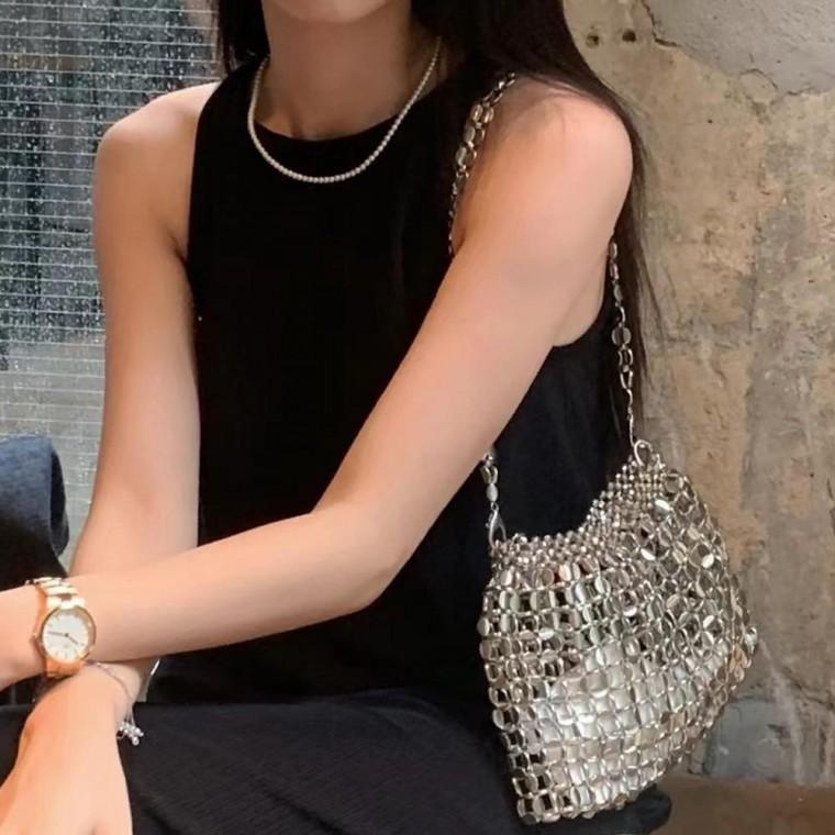 FA] 숄더백 여성 메탈 네트 실버 미니 캐주얼 가방