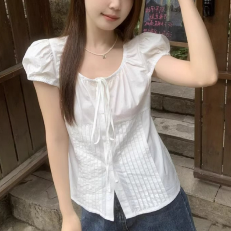 여름 스트랩 리본 블라우스 여성 여리핏 시원한 썸머 데일리룩
