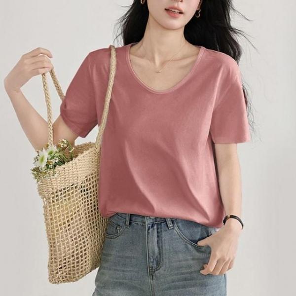 여름티셔츠 무지 여성반팔티셔츠 상의 여성티셔츠 여름 여자반팔티 반팔티 여성 U넥 옆트임 3컬러 이너
