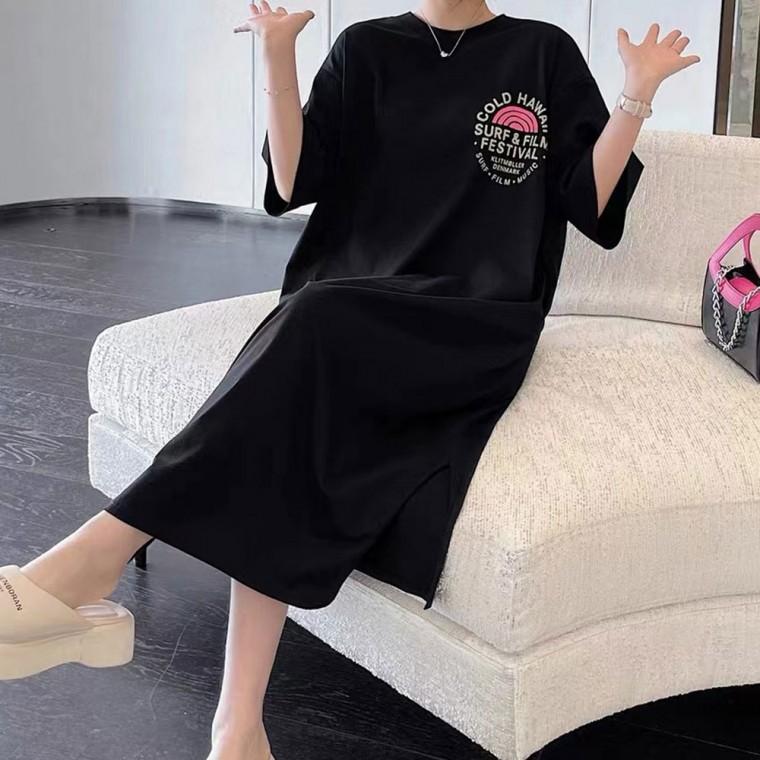 하와이 롱 오버핏 반팔 여름 잠옷 원피스