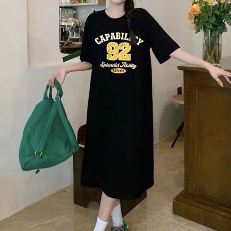 영문레터링 롱 오버핏 반팔 여름 잠옷 원피스