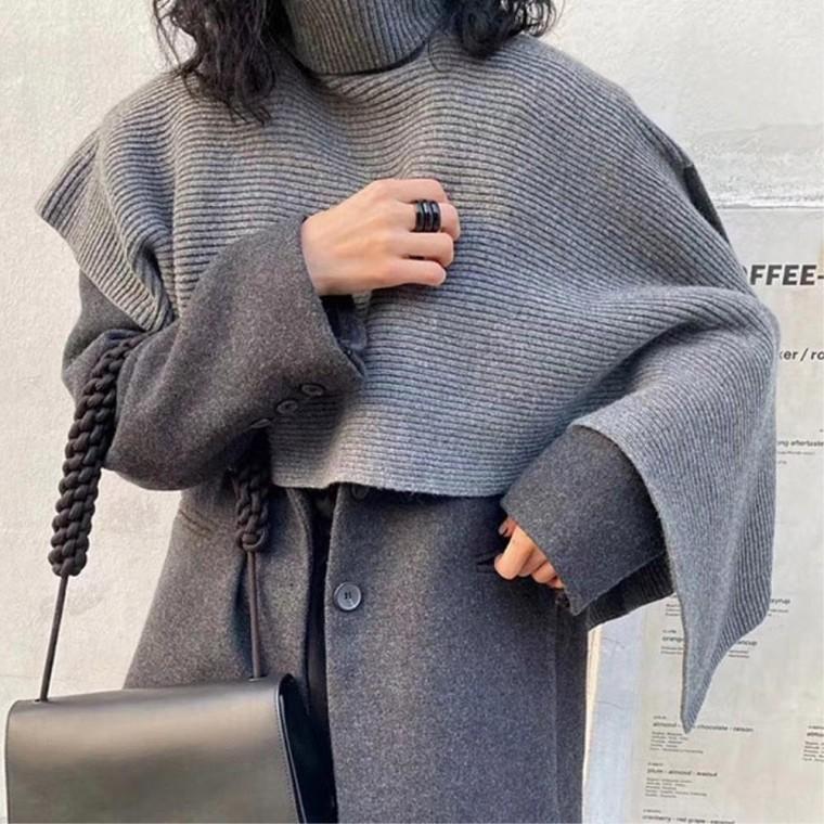 레이어드 겨울코트 데일리룩 워머 가을머플러 숄케이프 여자의류 니트망토