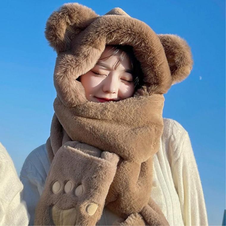 후드모자 귀달이모자 겨울귀달이모자 장갑일체형 여자친구선물 곰돌이