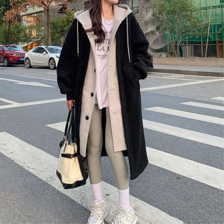 겨울 세미캐주얼룩 레이어드 겨울코트 롱코트 여자친구룩 후드점퍼 임산부
