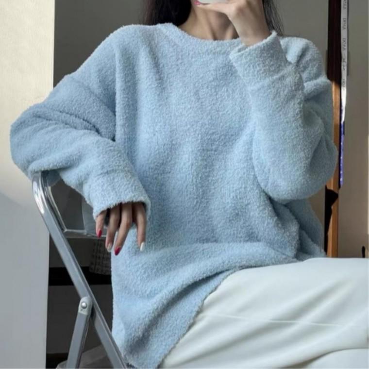 간절기티셔츠 캠퍼스룩 캐주얼룩코디 뽀글이니트 이너티 라운드넥 무지