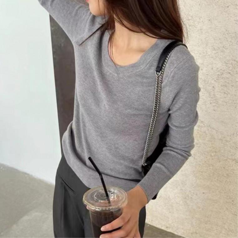 깔끔한 편한 슬림 코디하기편한 U넥 니트이너티 캐주얼룩코디 무지기본티