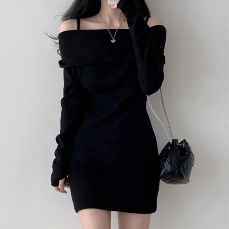 세련된원피스 패셔너블 데일리룩 겨울원피스 오프숄더 클럽 20대여성