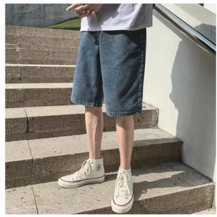 데님팬츠 청반바지 남자반바지 워싱진 와이드팬츠 7부 데님
