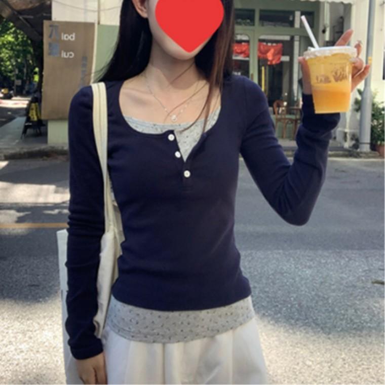 깔끔한 코디하기편한 커플티셔츠 슬림핏 여름긴팔티 여성용 레이어드룩