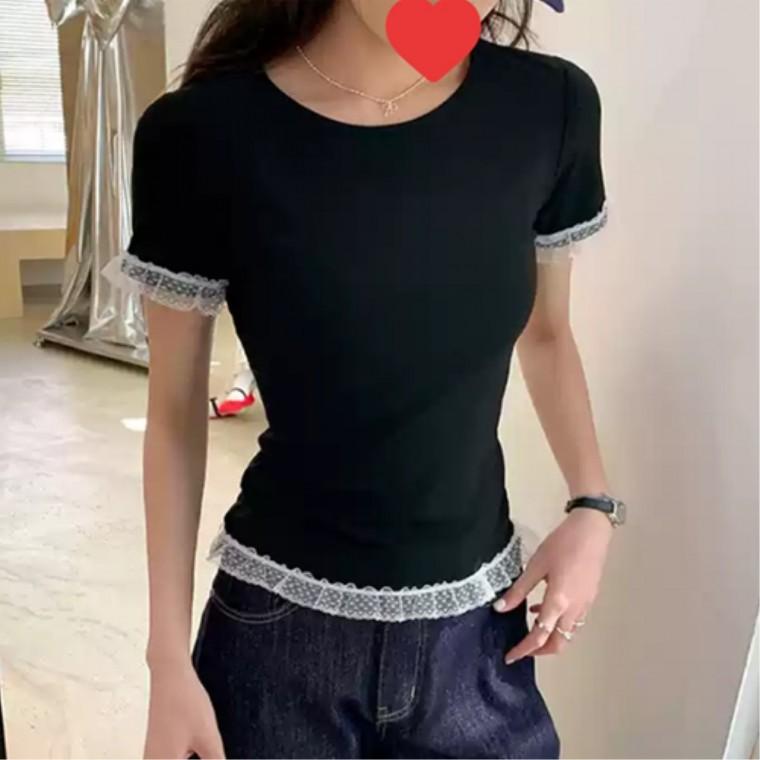 일상룩 슬림핏반팔티 레이스포인트 젊줌마 청바지코디 단정한스타일 여름