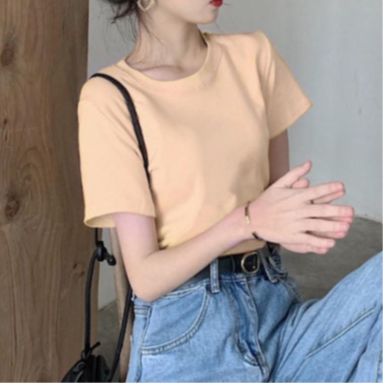 기본반팔티 젊줌마 여름반팔 라운드넥 심플룩코디 일상룩 여성 무지티셔츠