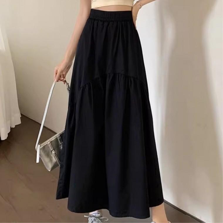 플레어 크롭티코디 캐주얼롱치마 모던심플 데일리코디 롱스커트 허리밴딩