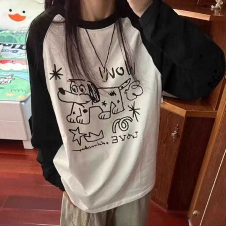 20대여성 긴팔티셔츠 가벼운 커플티셔츠 스타일리시한 일상룩 캐주얼룩