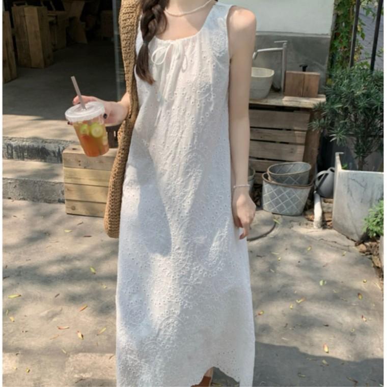 시크룩 펀칭레이스 롱원피스코디 원피스 민소매 패피스타일 휴양지룩