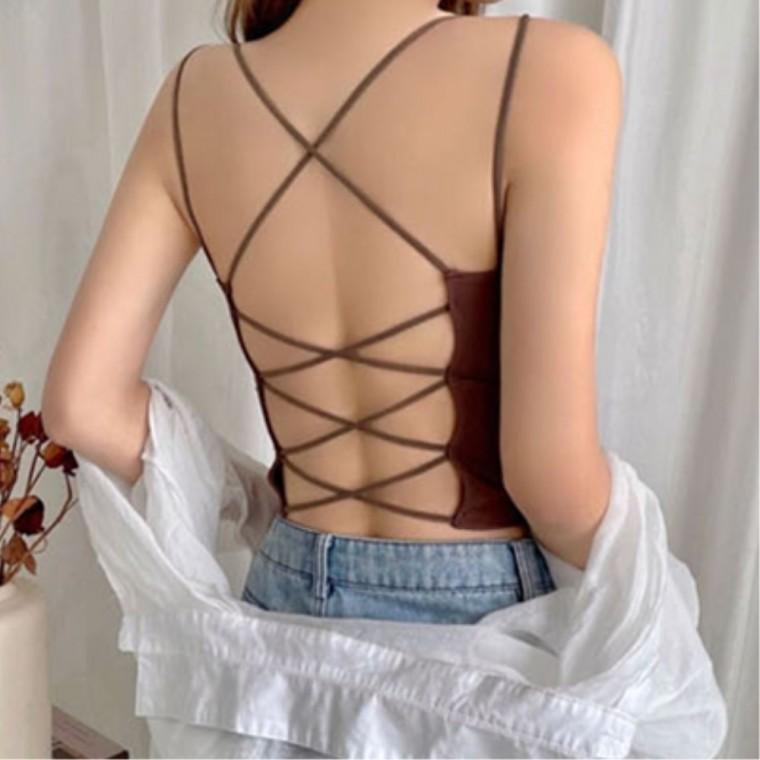 휴양지룩 끈나시 데일리룩아이템 X끈 여성캐주얼티셔츠 여름 슬림 크롭