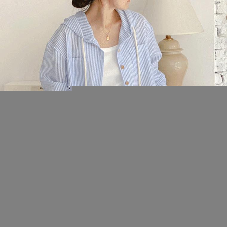 모브 시어서커 후드남방