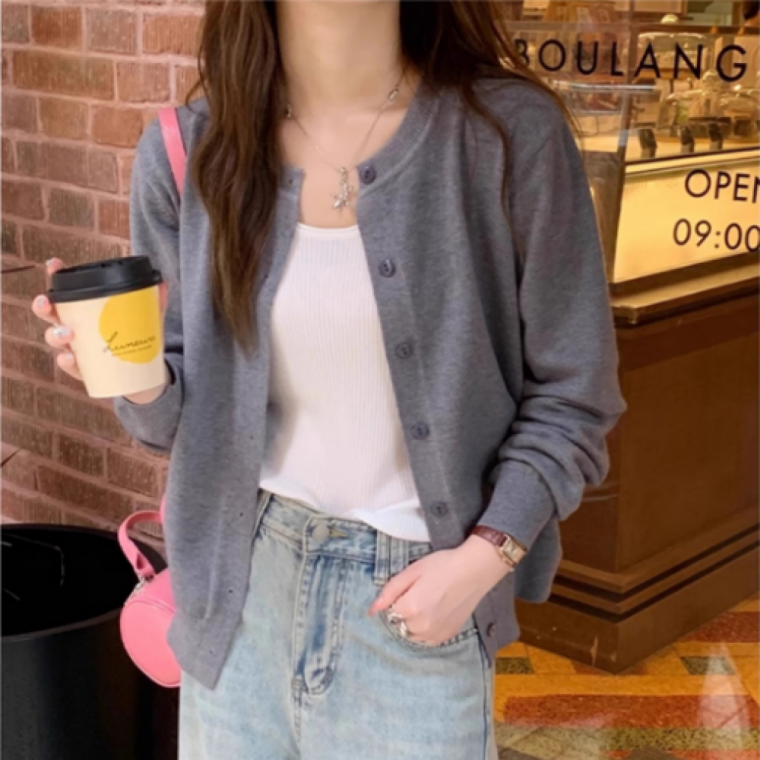 심플 라운드넥 여성 클래식 가디건