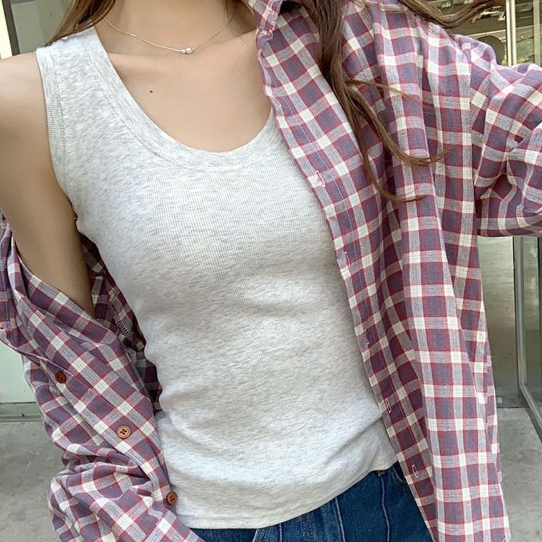 F007552 슬림핏 골지스판 망고나시 민소매나시티 크롭나시