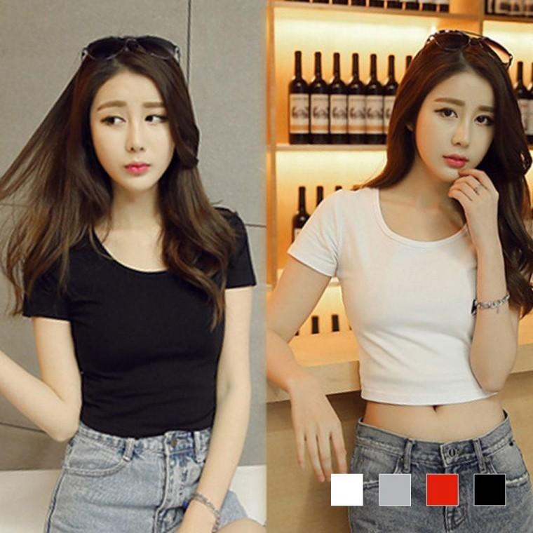 여성 반팔 쫄티 티셔츠 기본 배꼽티 스판 쫀쫀 크롭 여성반팔티 배꼽티