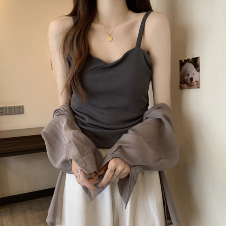 하트넥 여성 나시탑 셔링 이너 슬리브리스 빅사이즈