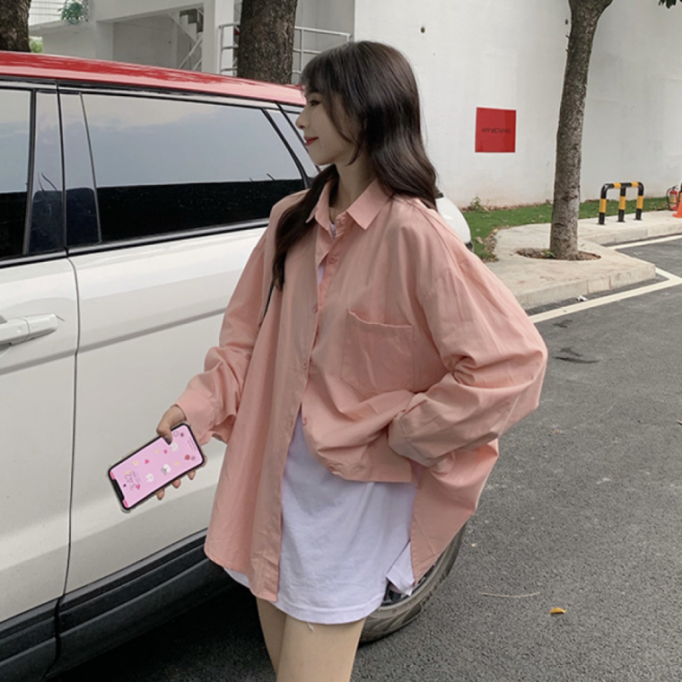 오버핏 컬러 셔츠 긴팔 카라 커버업 봄 여름 캐주얼