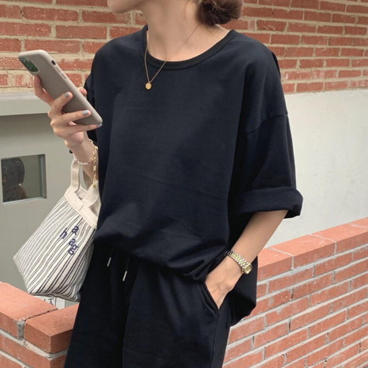 캐주얼 반팔 상하 세트 여성 여름 밴딩 반바지 홈웨어