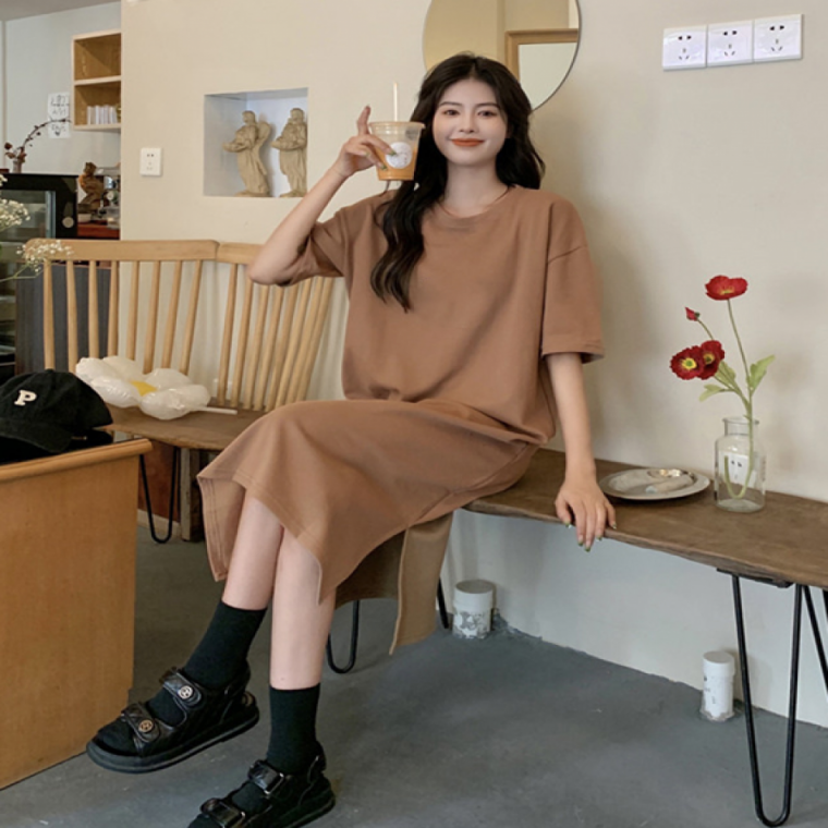 루즈핏 반팔 롱 원피스 체형커버 임산부 빅사이즈가능