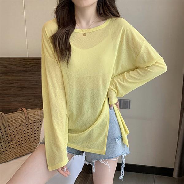 여성 4컬러 심플 시스루 라운드 티셔츠 LK-G025