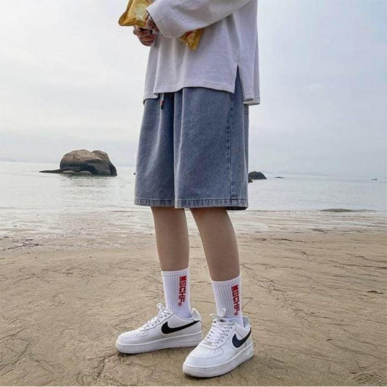 반바지 캐주얼 밴딩 와이드 편안한 5부 청반바지 팬츠 데님 버뮤다