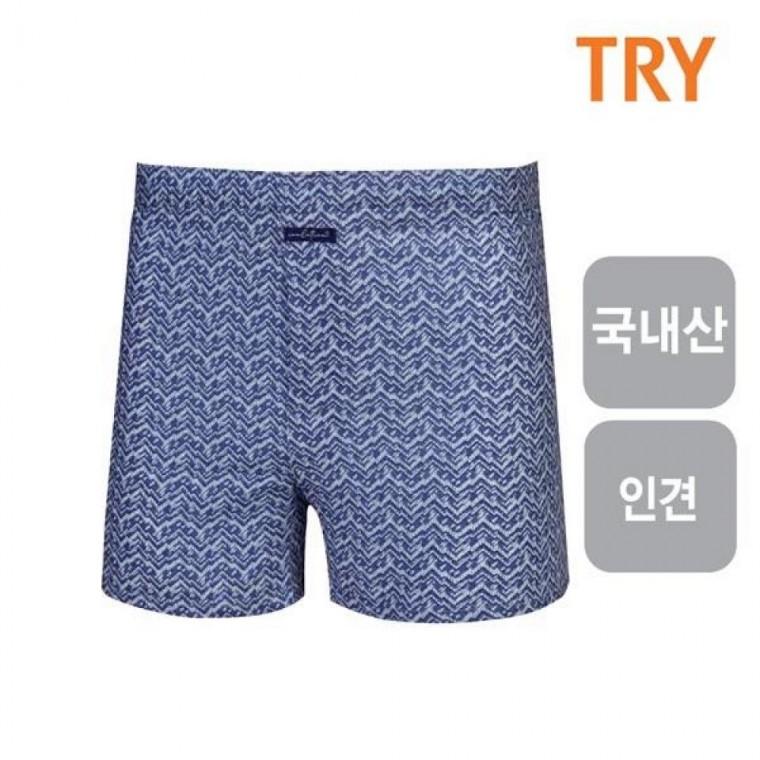남성 TRY 박서팬티 체크나염 트렁크 인견 남자팬티1매