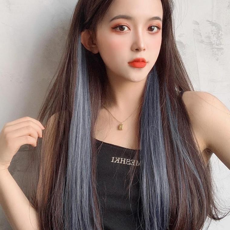 컬러 브릿지 헤어피스 6p(애쉬블루)