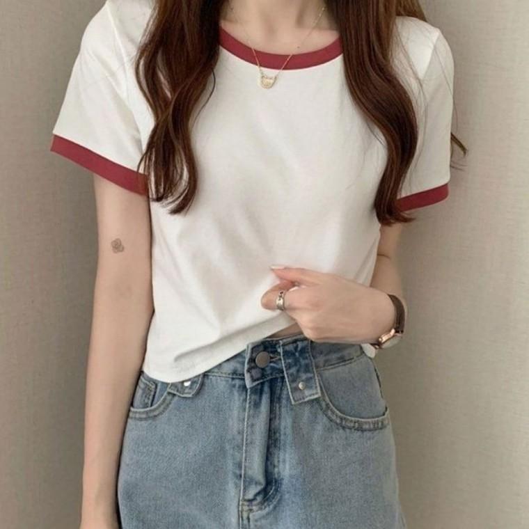 여성 여름 배색 나그랑 티셔츠