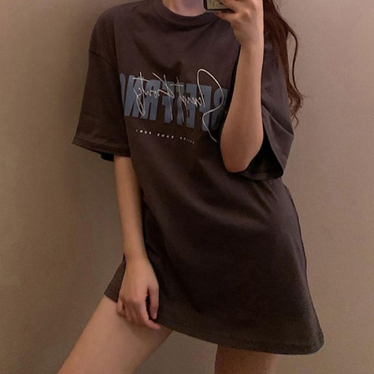 여성 영어 레터링 반팔 티셔츠