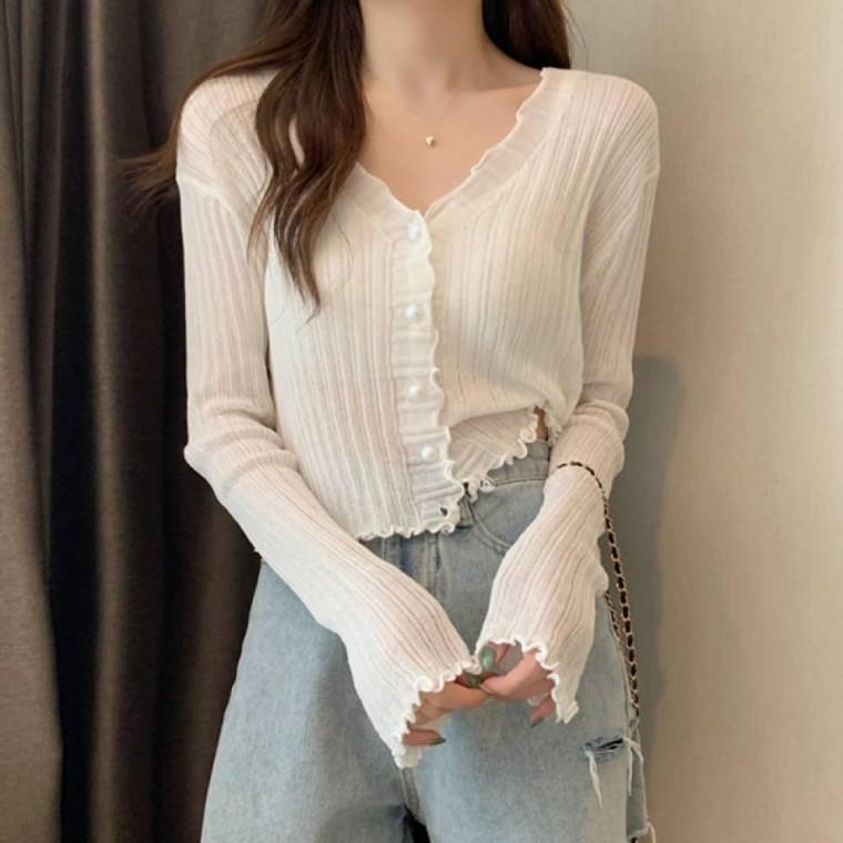 HL] 여성 브이넥 시스루 니트