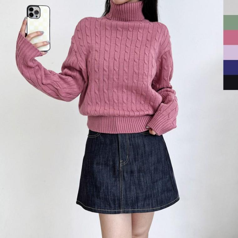 HL] 여자 데일리픽 꽈배기 목폴라 니트