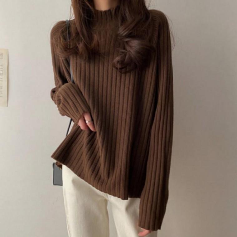 골지 하이넥 루즈핏 긴팔 니트탑 여성 상의 터틀넥