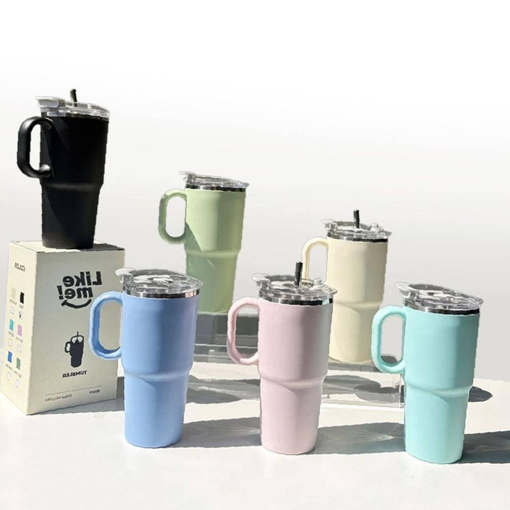 손잡이 스텐 사무실 머그컵 텀블러 빨대포함 600ml 대용량