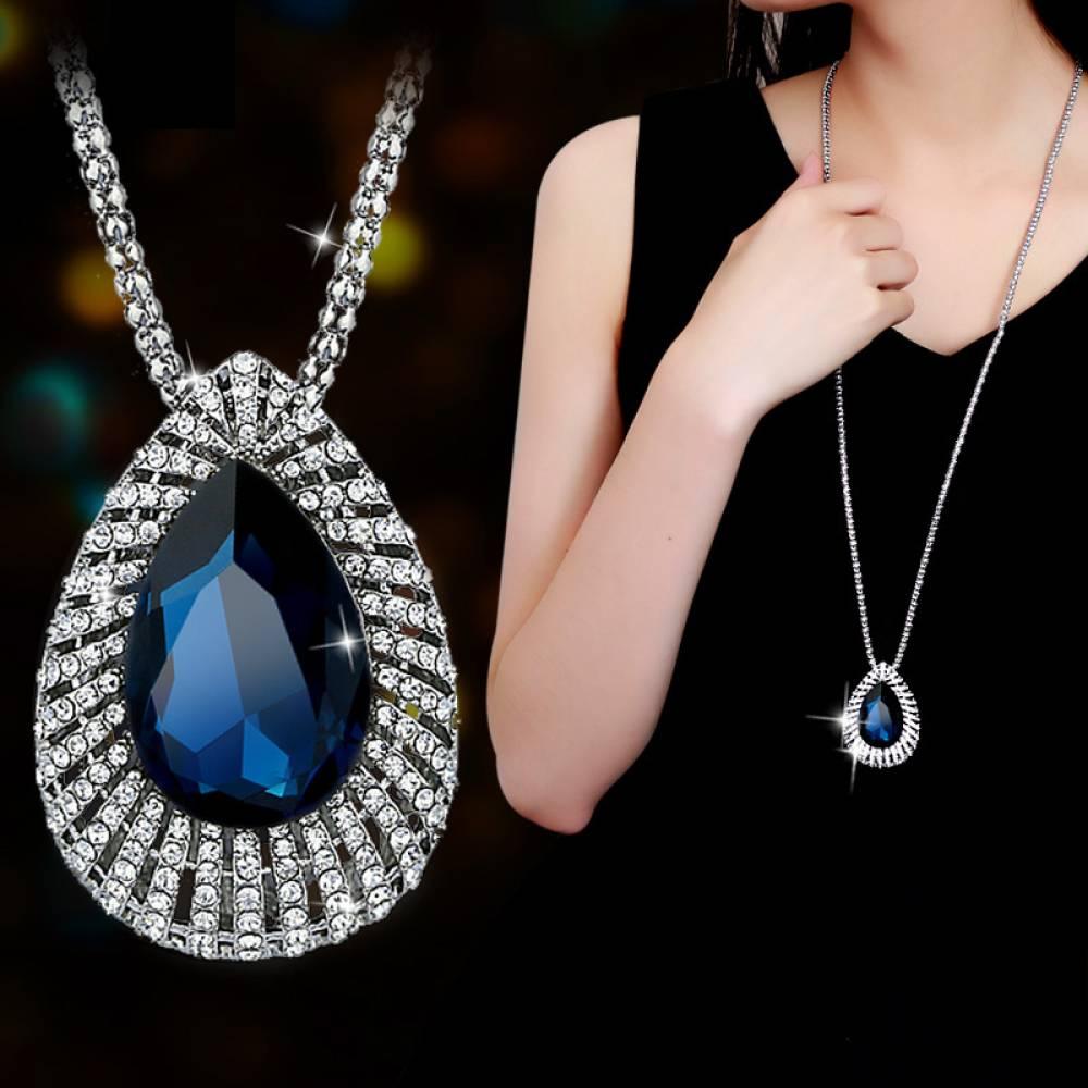 스타일리쉬 물방울 박스증정 큰 패션 크리스탈 롱 목걸이 긴