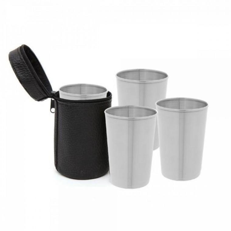 스텐컵세트 휴대용 스텐 캠핑컵 4p세트(170ml)가죽파우치 스텐컵 캠핑컵세트