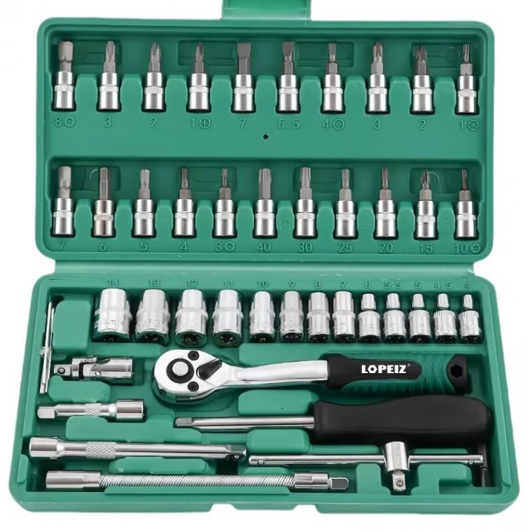 46PCS 소켓렌치 복스세트 복스알 휜 복스핸들 스패너세트 라쳇 72기어 소켓렌치세트 기계정비 전체열처리
