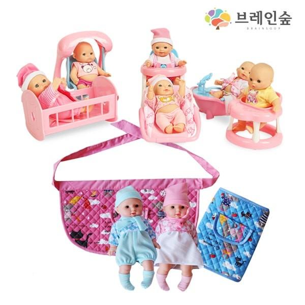 혜명마트 (브레인숲) 포대기인형세트10종 인형의자 아기돌보기놀이 인형목욕놀이 인형놀이세트 인형유모차