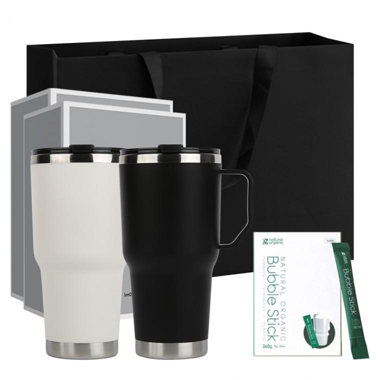 비글로 허니 선물세트 대용량 텀블러 900ml 2개(밀키화이트 블랙) + 텀블러 전용 발포세정제 20개