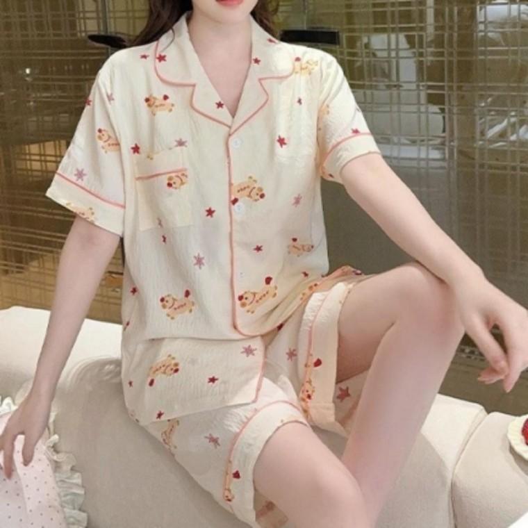 브라프리 반팔 파자마 세트 홈웨어 캡내장 잠옷 세트 편한 잠옷 상하