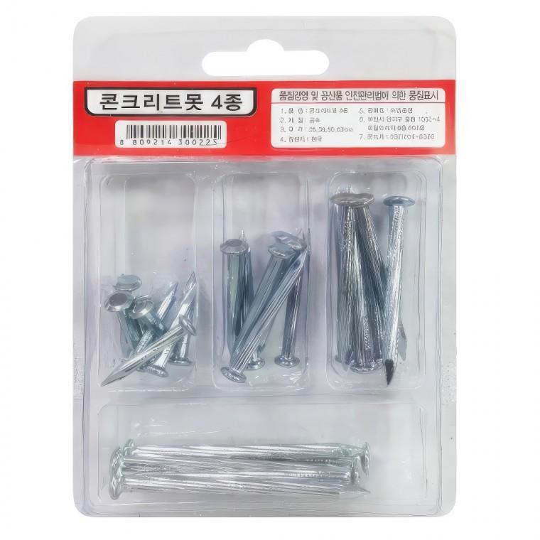 콘크리트 벽못박기 시멘트못 공구리 세멘못 4P 세트 강못 고정 일자못