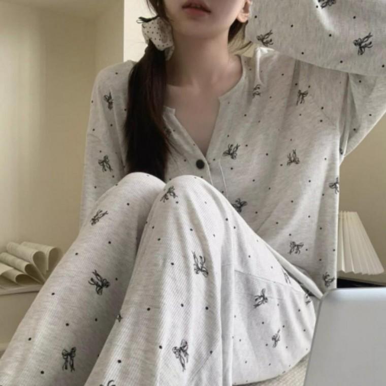 리본도트 잠옷세트 집순이 수면 잠옷 홈웨어 파자마 라운지 상하세트