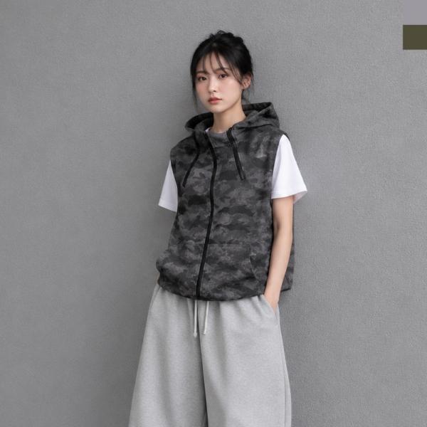 AGG 1019W 여자 카모 밀리터리 지퍼 후드 집업 베스트