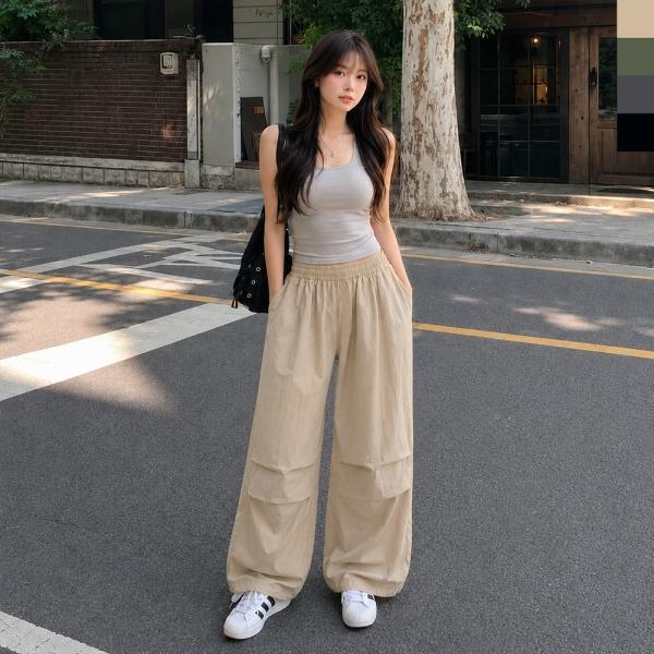 AGG 1018W 여자 쿨링 아이스 벌룬 와이드 스트링 밴딩 팬츠