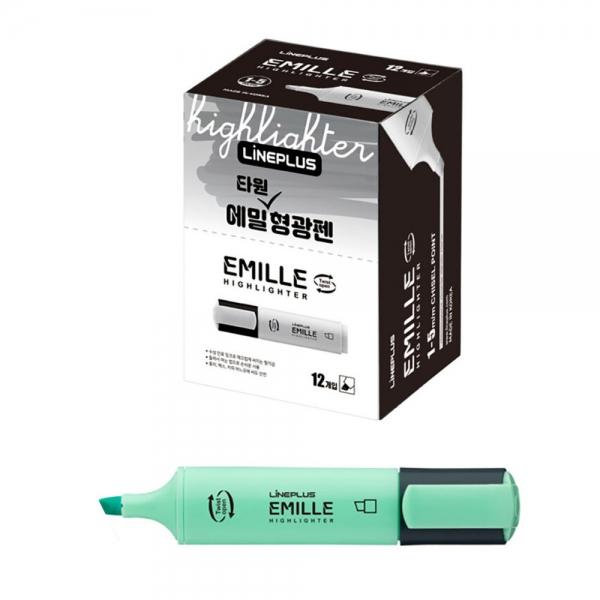 라인플러스 형광펜 에밀 타원 하이라이트펜 (12개입) 1다스 (마일드 그린) 필기도구 학용품