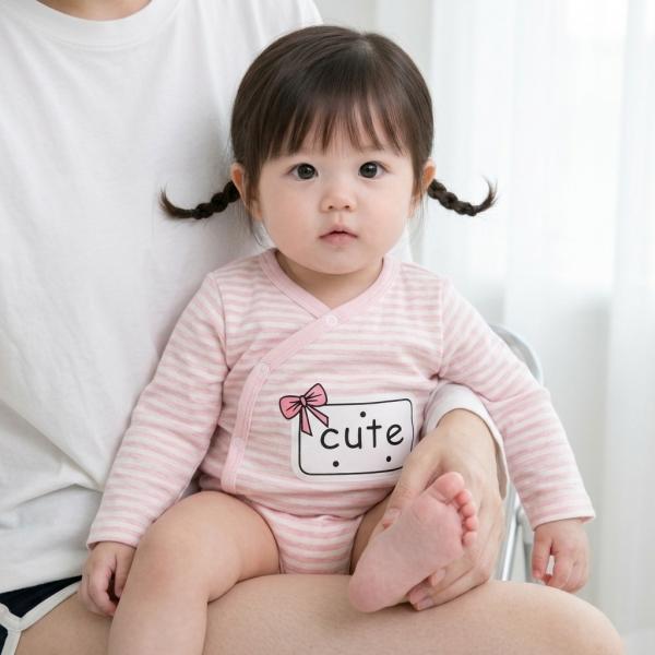 큐트리본 긴팔바디수트