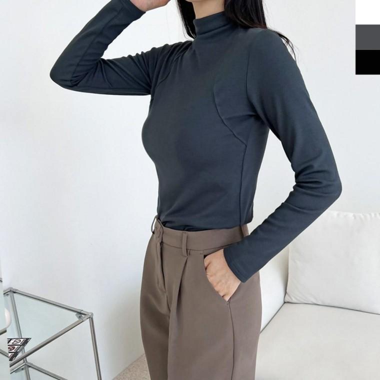 GSS ET6619 여자 퍼펙트핏 숄더 라인 반목폴라 티셔츠(기모안감) 간절기 여성의류 쭉티 S 라운드티셔츠 U넥